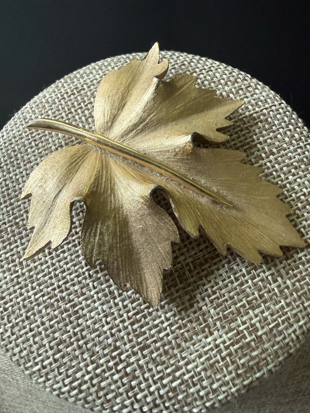 Vintage Signed Marcel Boucher 2080 Brooch Pin Brushed Gold Tone Maple Leaf Fall